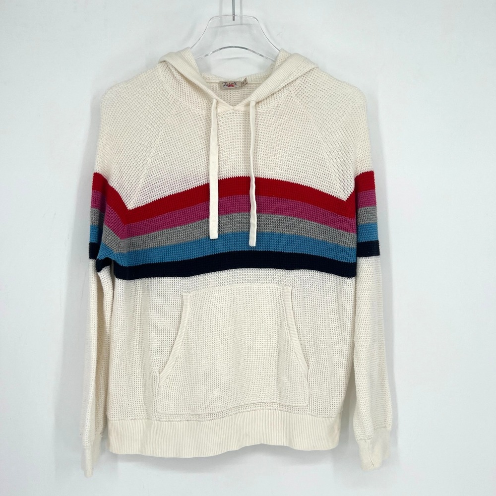 Faherty Sweater Womens XS Organic‎ Cotton Cashmere Striped Hooded Sweatshirt